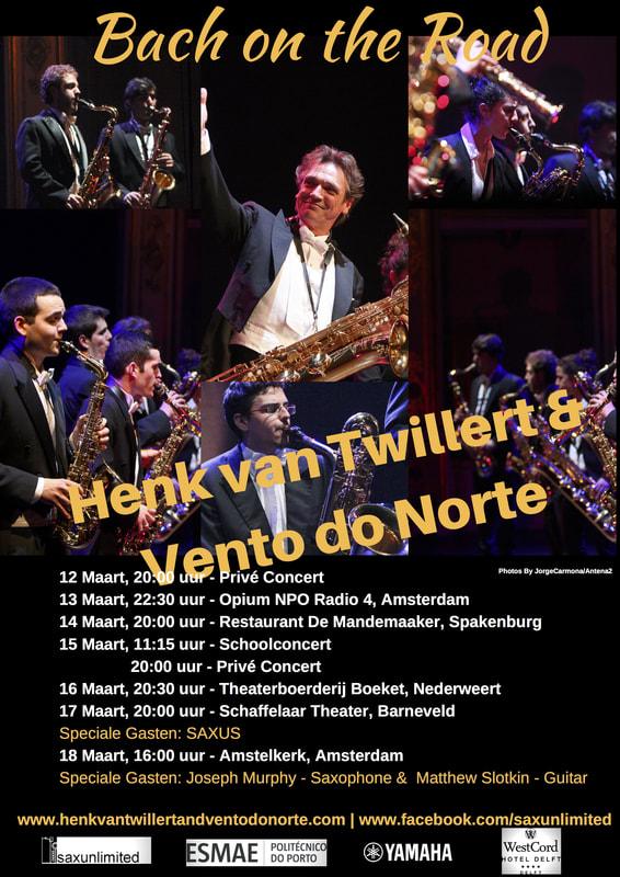 Saxophonist Henk van Twillert and Vento do Norte saxophone ensemble on tour in Holland